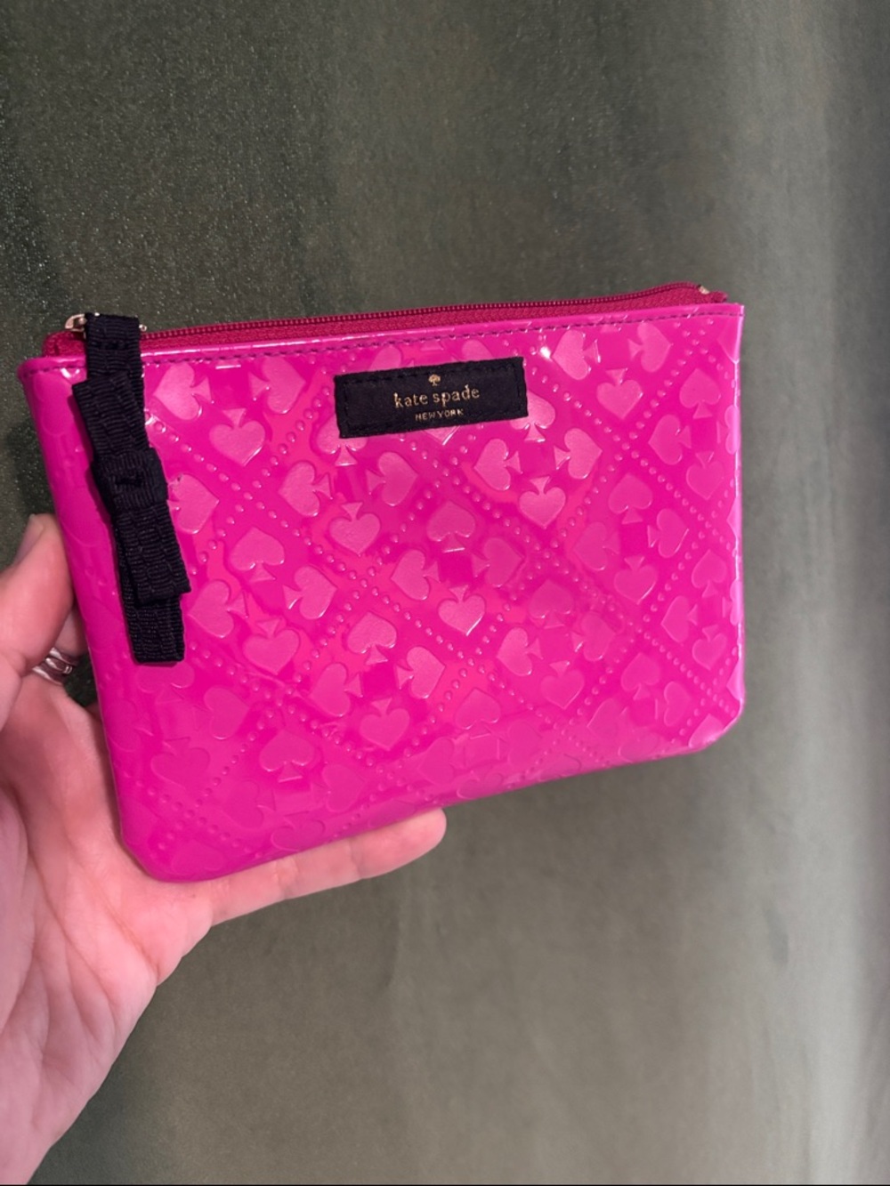 kate spade Hot Pink Patent Heart-Embossed Cosmetic Pouch
